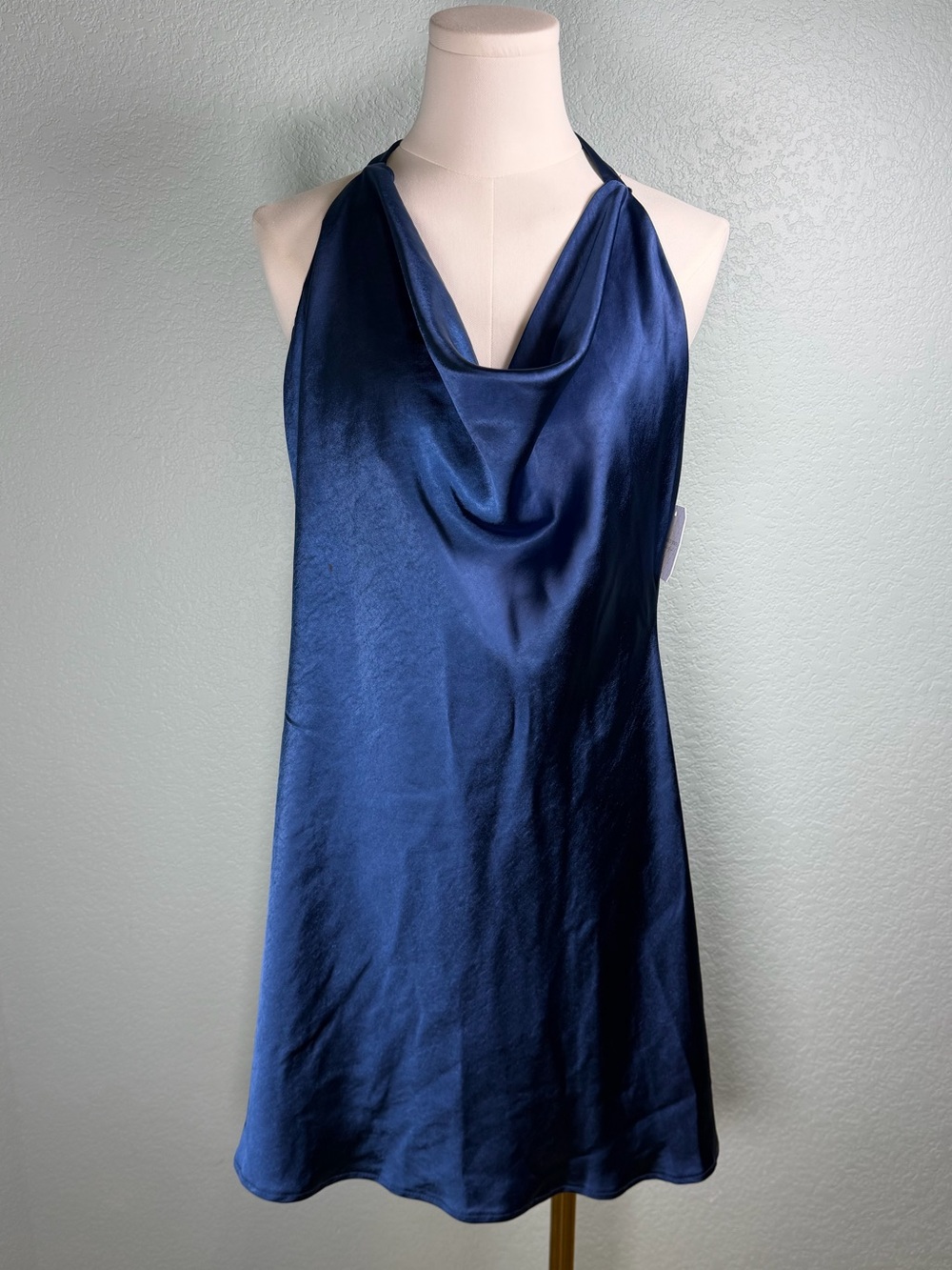 Altar'd State Navy Satin Cowl Halter Dress